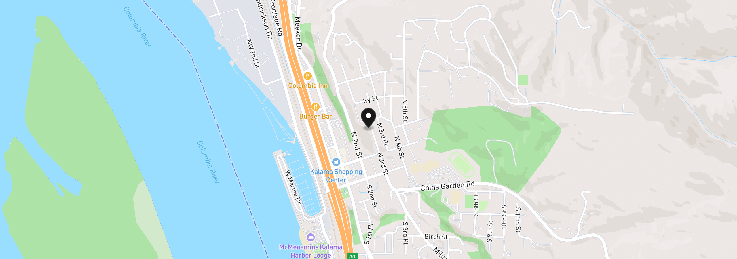Map showing the location of 319 N 3rd St, Kalama, Wa 98625