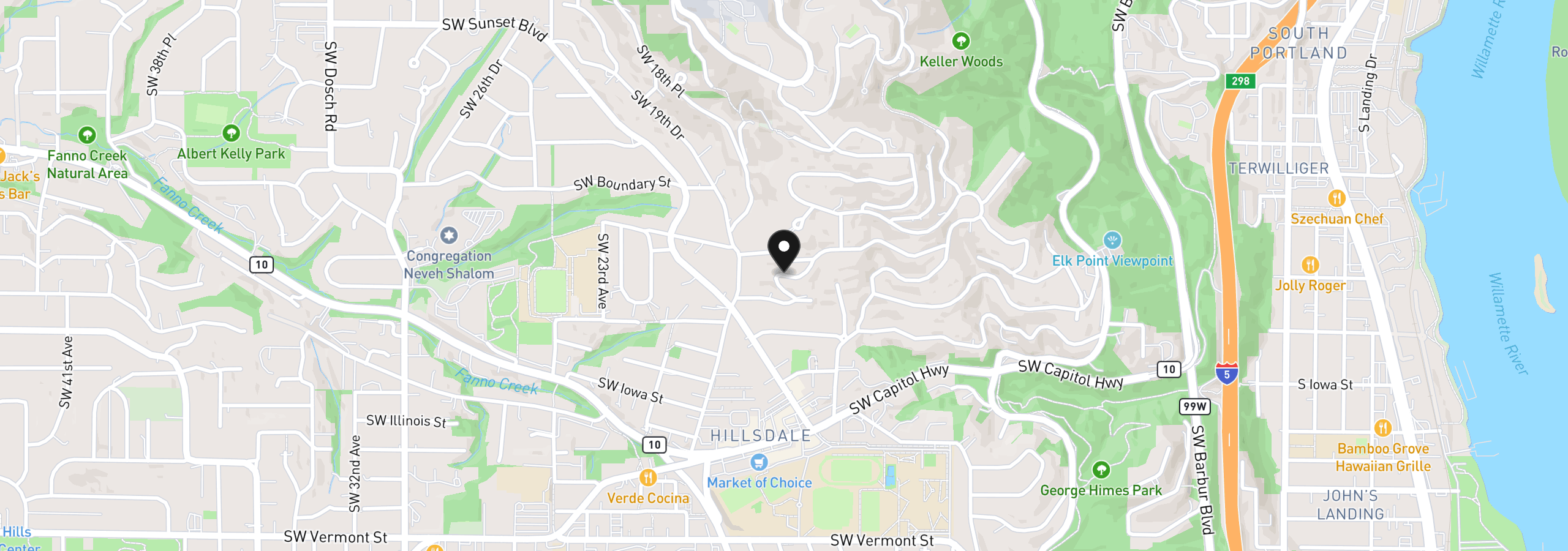 Map showing the location of SW Westwood Ct, Portland, OR 97239