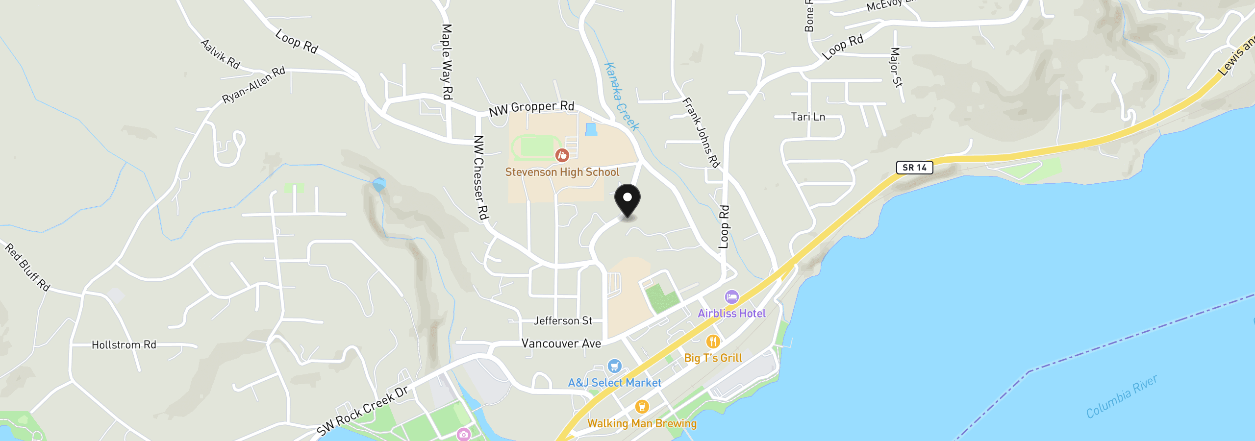 Map showing the location of School Street, Stevenson, Wa 98648
