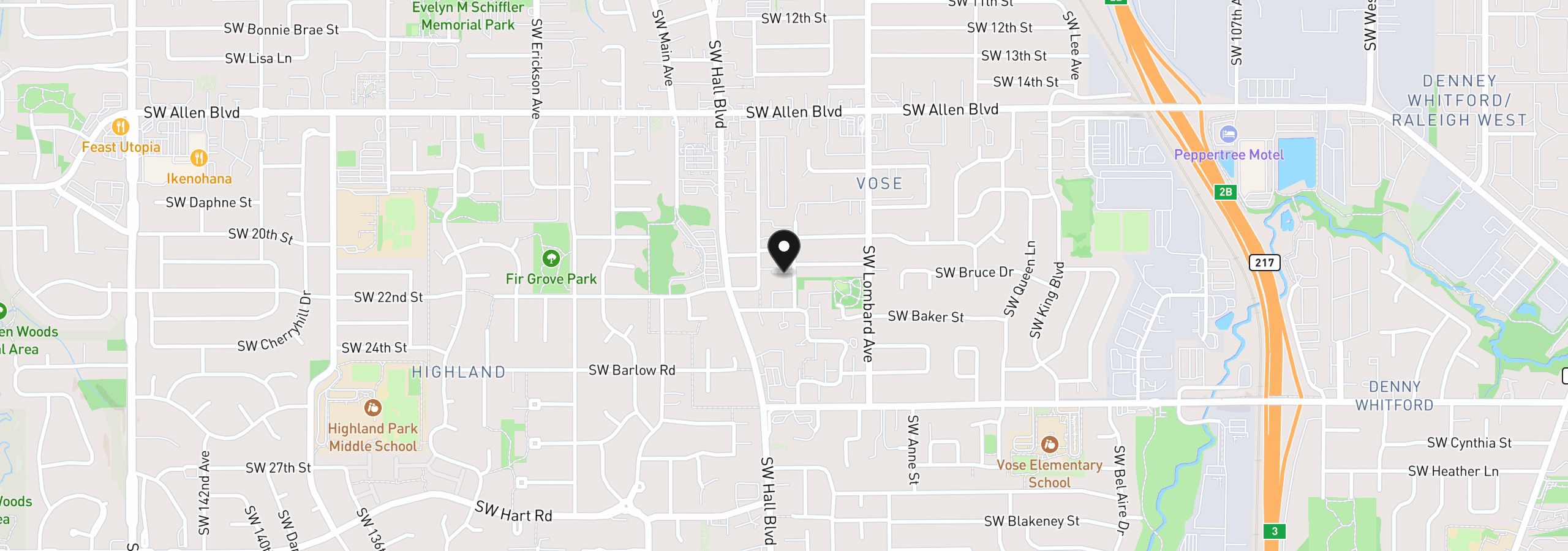 Map showing the location of 12320 SW Jenine Ln, Beaverton, OR 97008