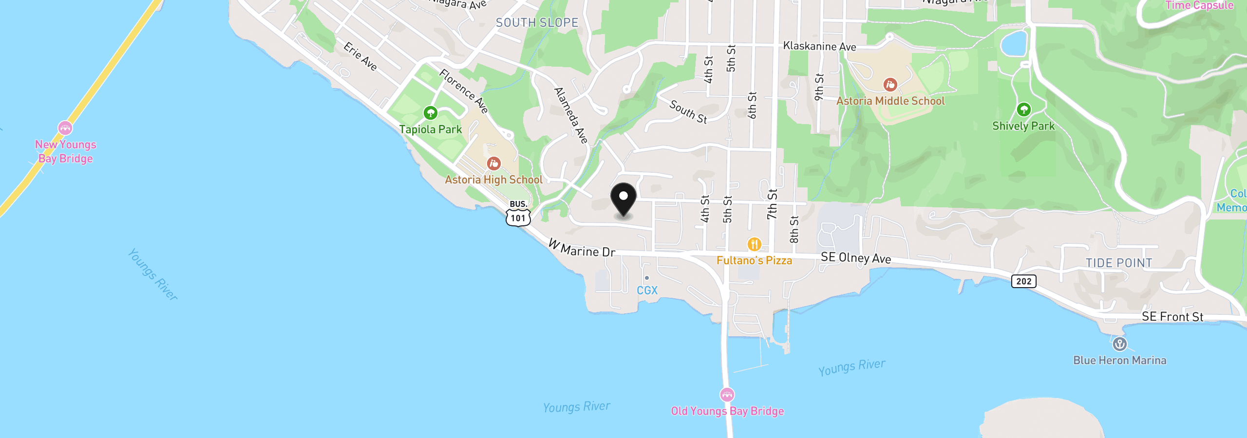 Map showing the location of 1219 Alameda Ave, Astoria, OR 97103