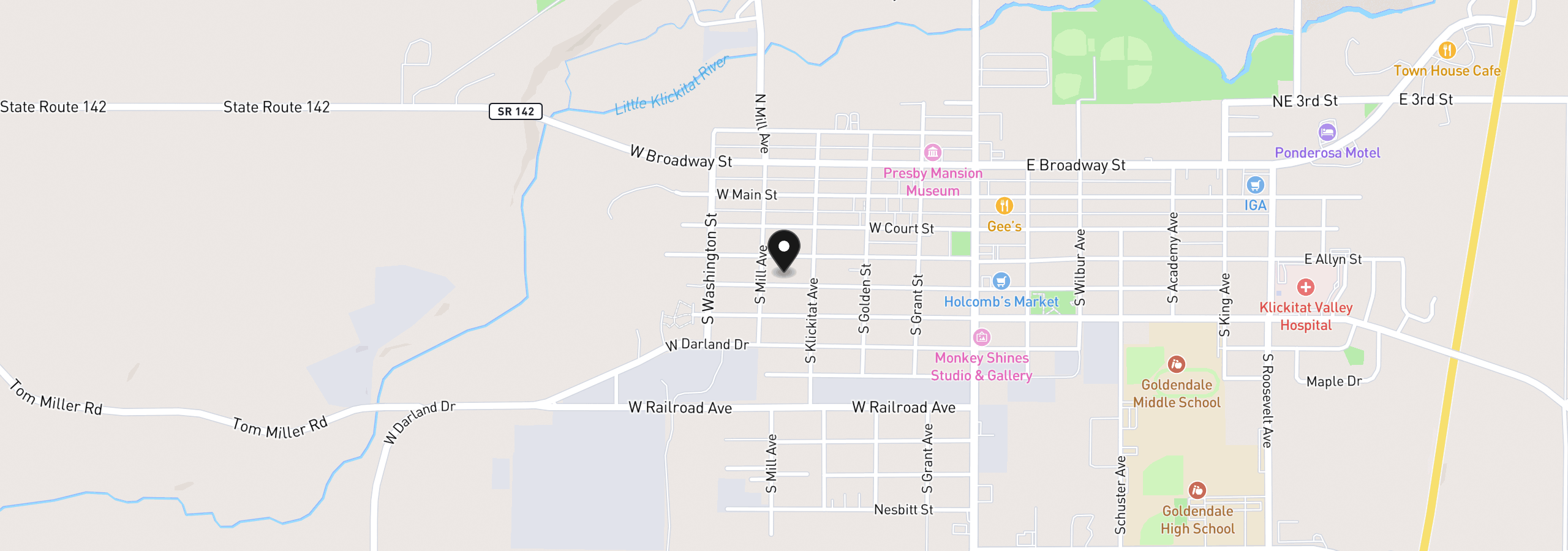 Map showing the location of 417 W Burgen St, Goldendale, Wa 98620