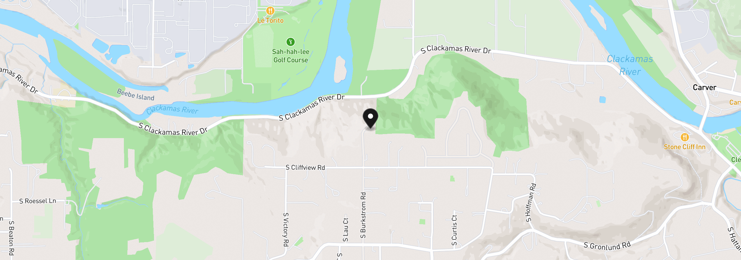 Map showing the location of 14788 S Burkstrom Rd, Oregon City, OR 97045