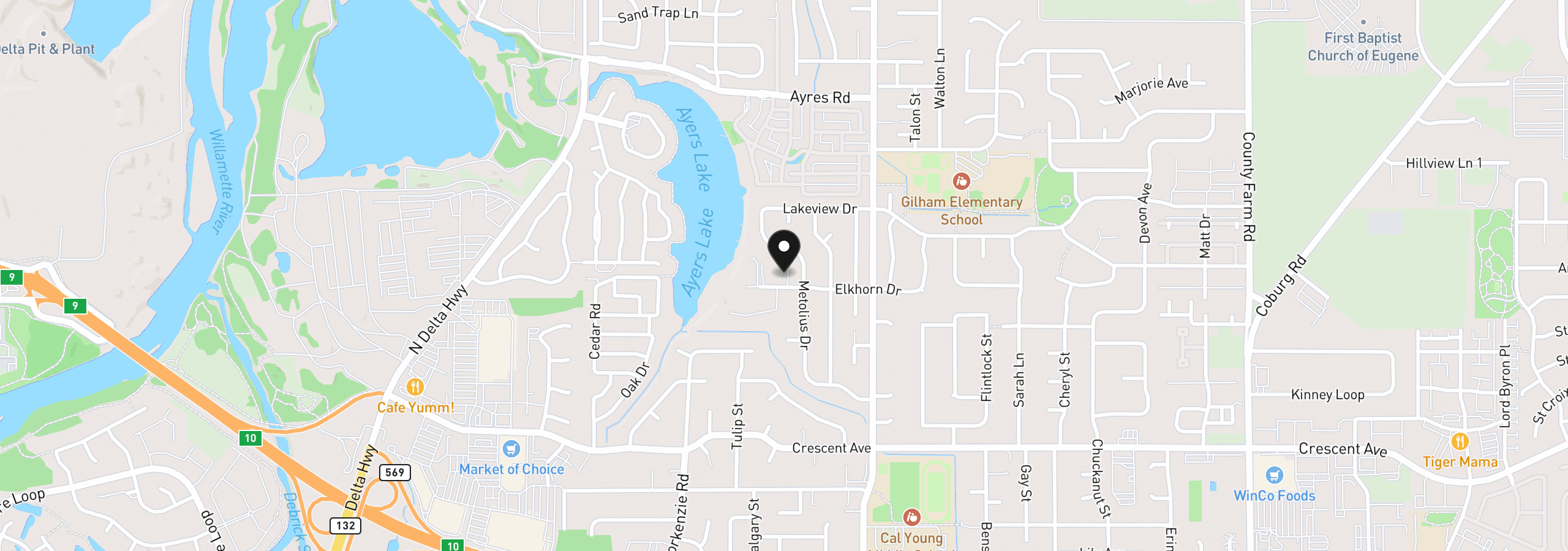 Map showing the location of 1921 Elkhorn Dr, Eugene, OR 97408