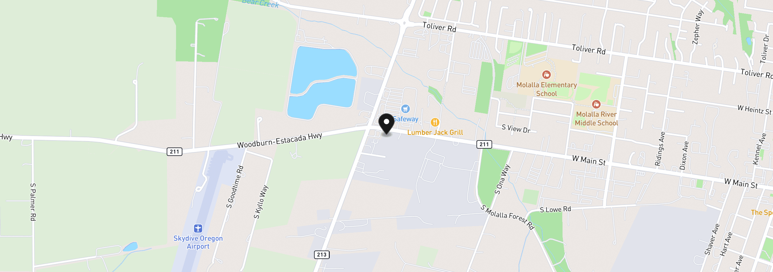 Map showing the location of W Main St, Molalla, OR 97038