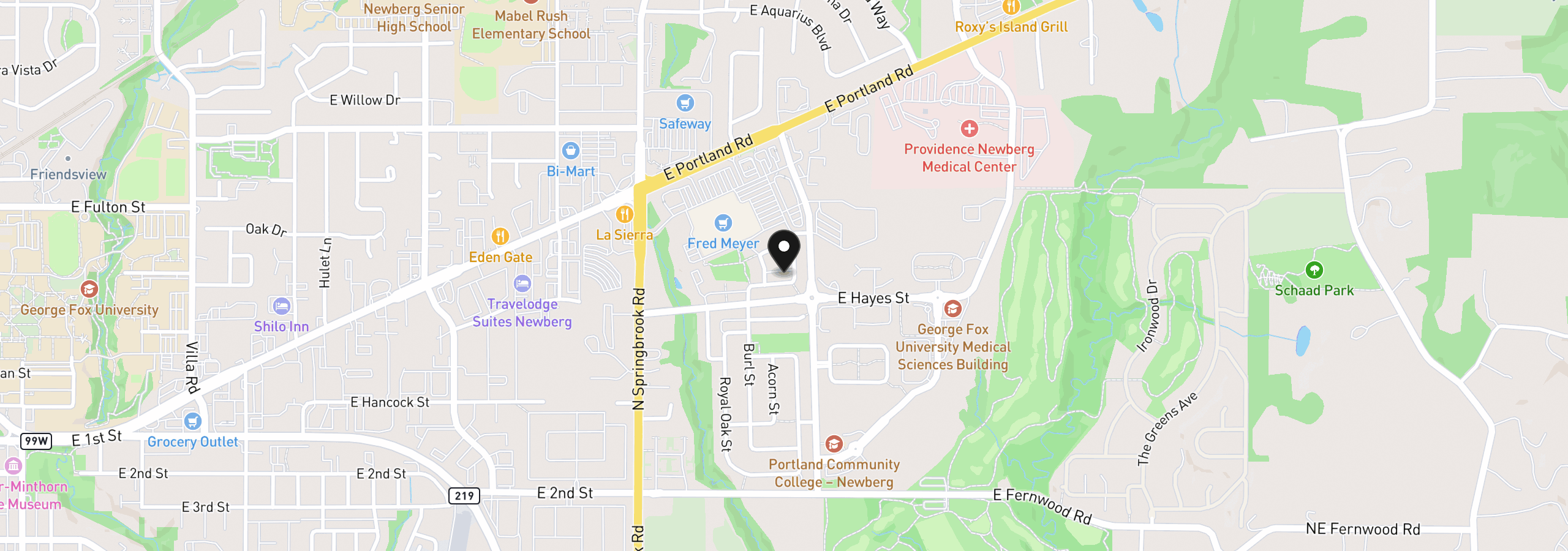 Map showing the location of 3721 E Oak Grove St, Newberg, OR 97132