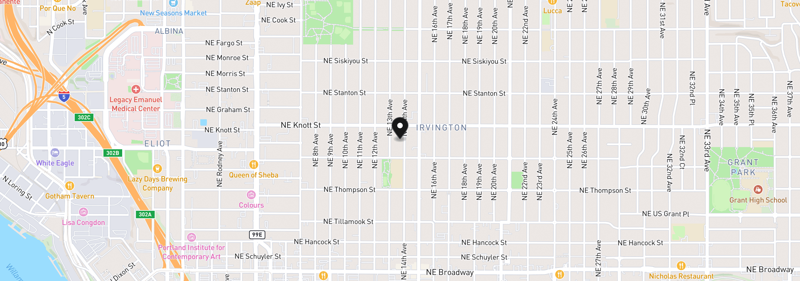 Map showing the location of 2607 NE 14th Ave, Portland, OR 97212