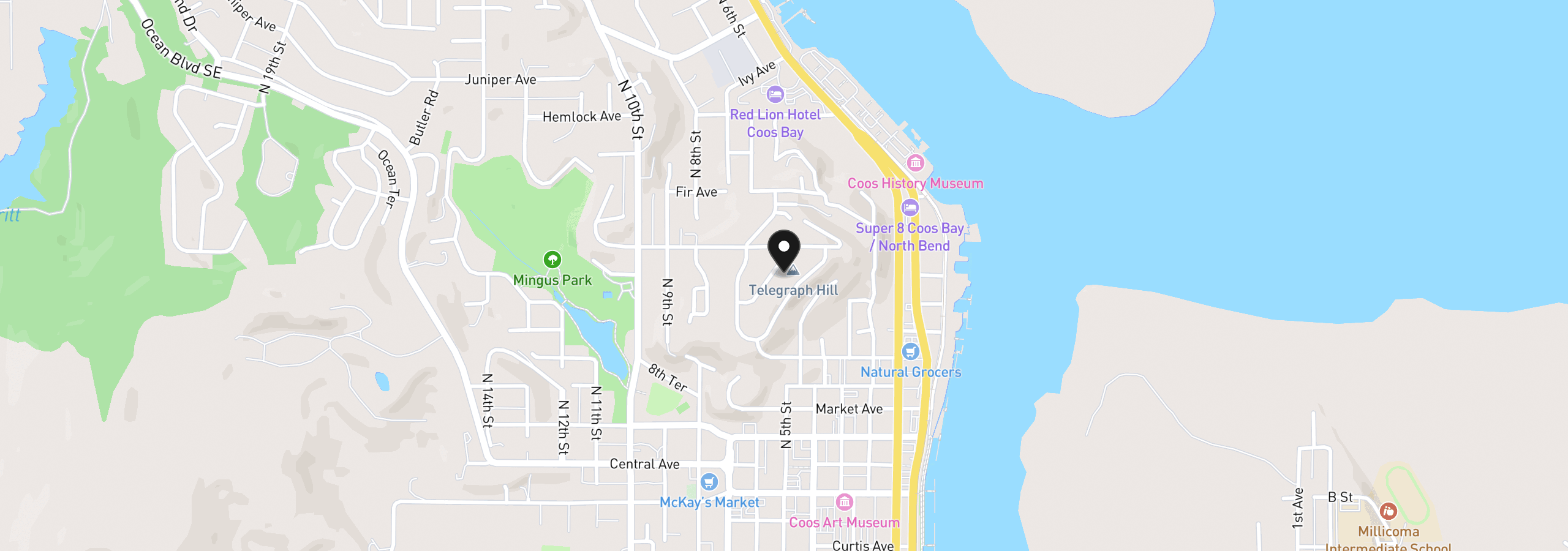 Map showing the location of 830 Signal Way, Coos Bay, OR 97420