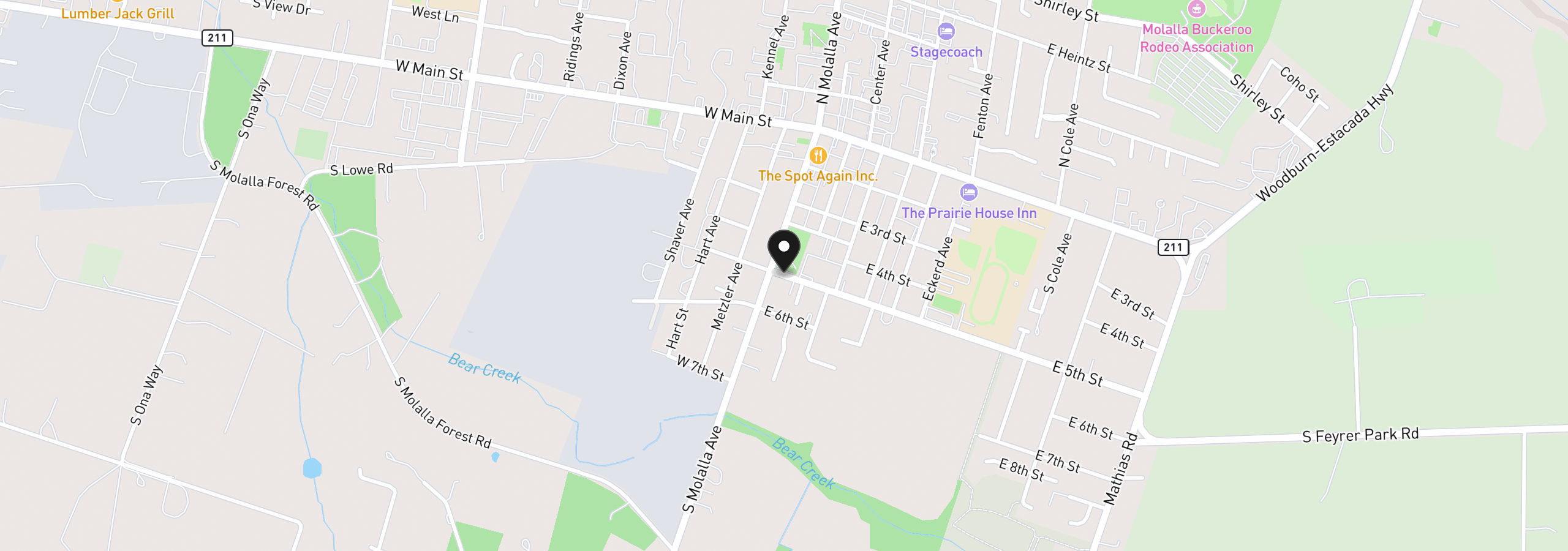 Map showing the location of 102 E 5th St, Molalla, OR 97038