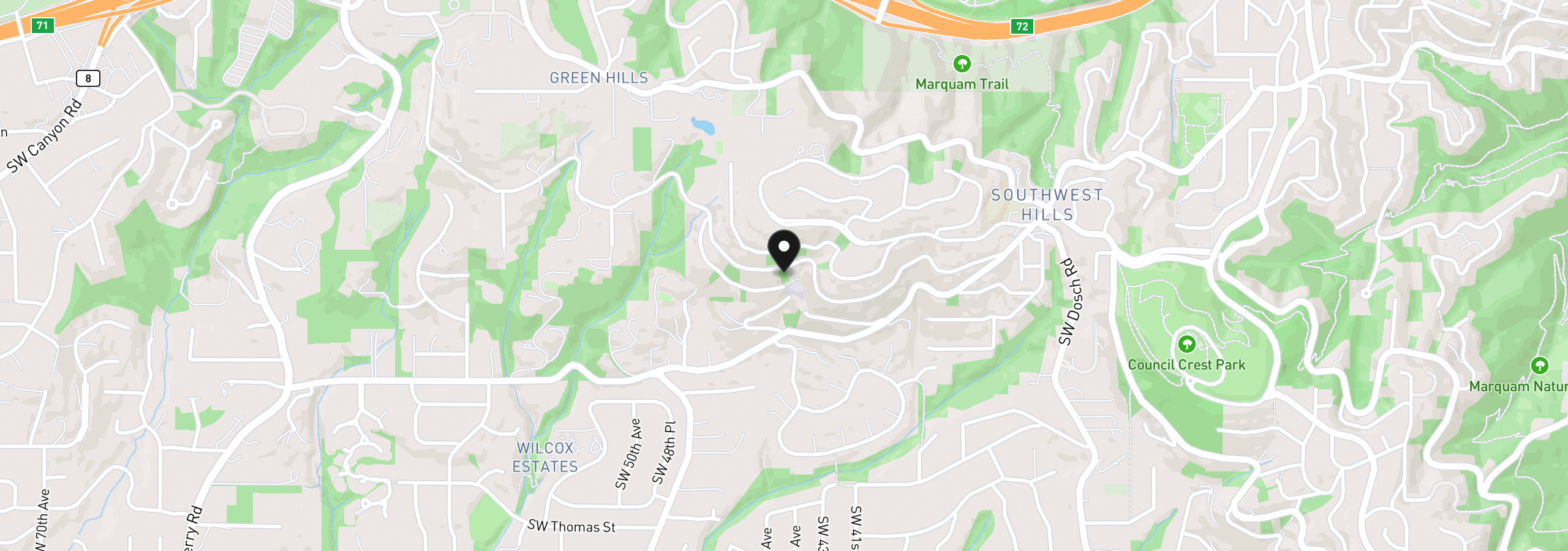 Map showing the location of 4410 SW Hewett Blvd W, Portland, OR 97221