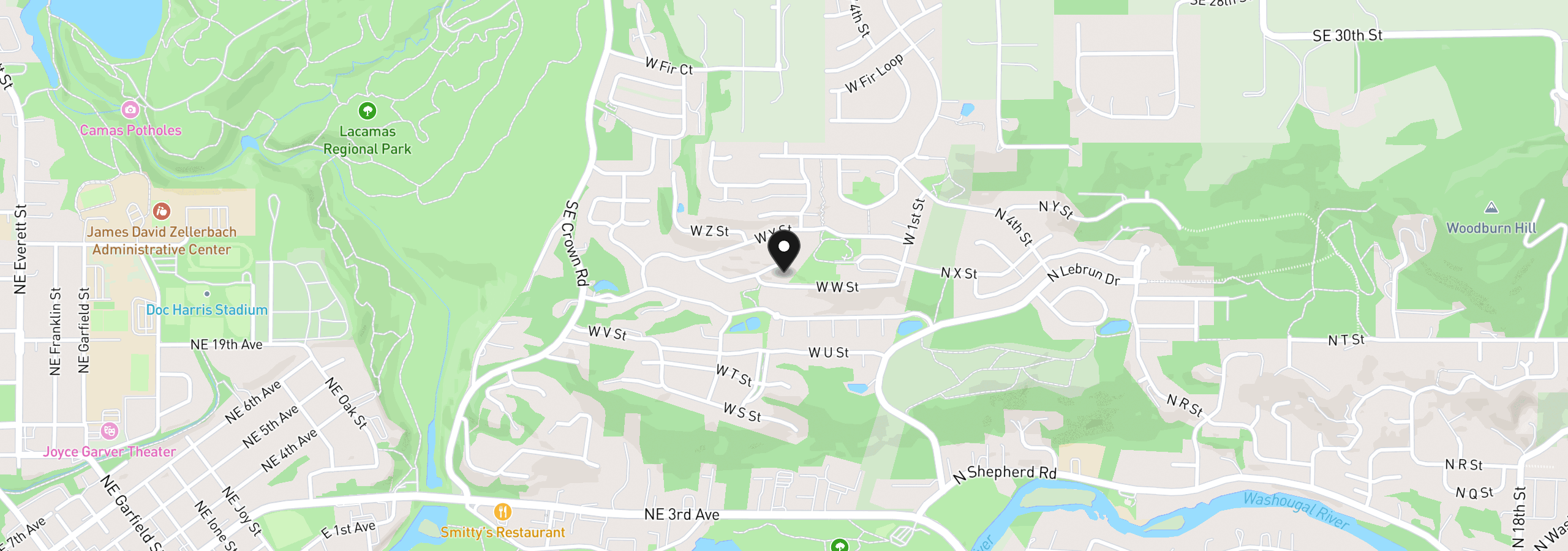 Map showing the location of 688 W X St, Washougal, Wa 98671