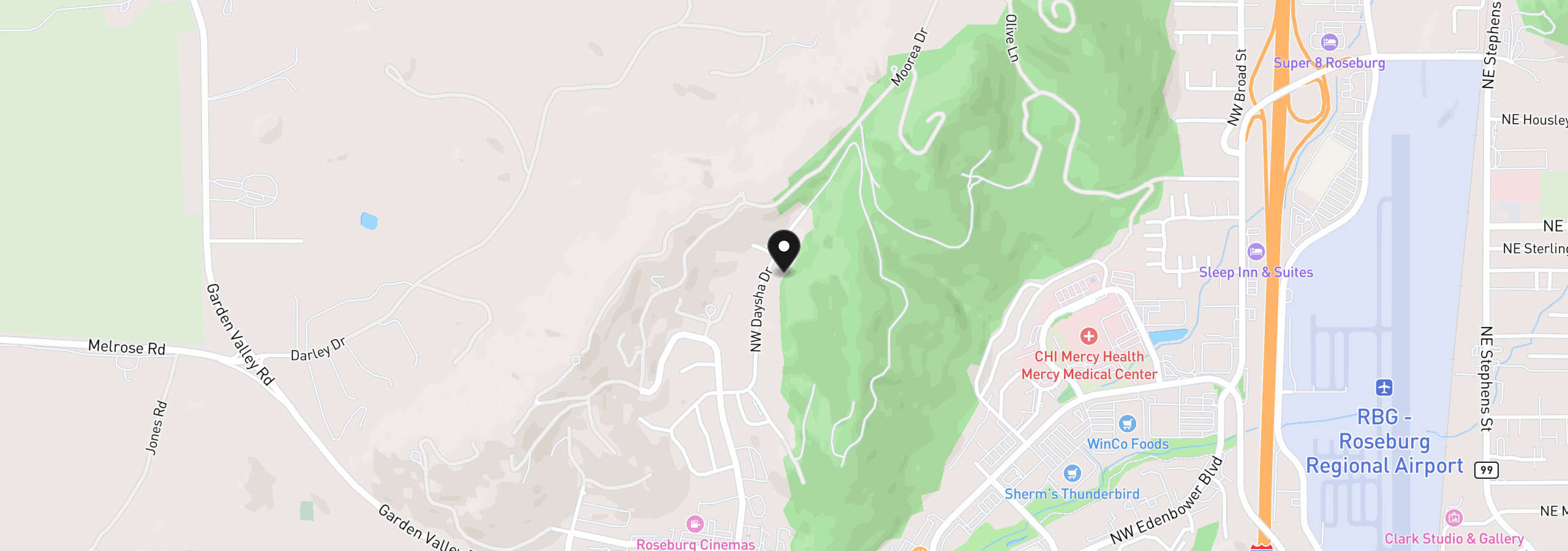 Map showing the location of 2957 NW Daysha Dr, Roseburg, OR 97471
