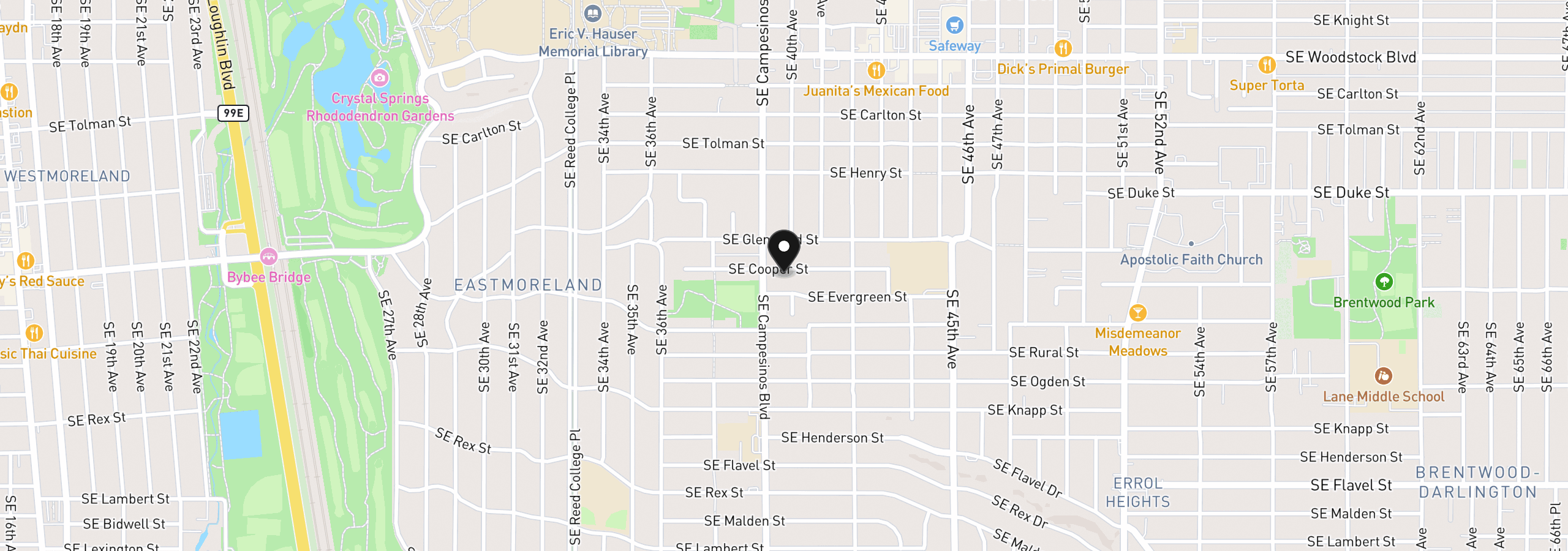 Map showing the location of 3928 SE Cooper St, Portland, OR 97202