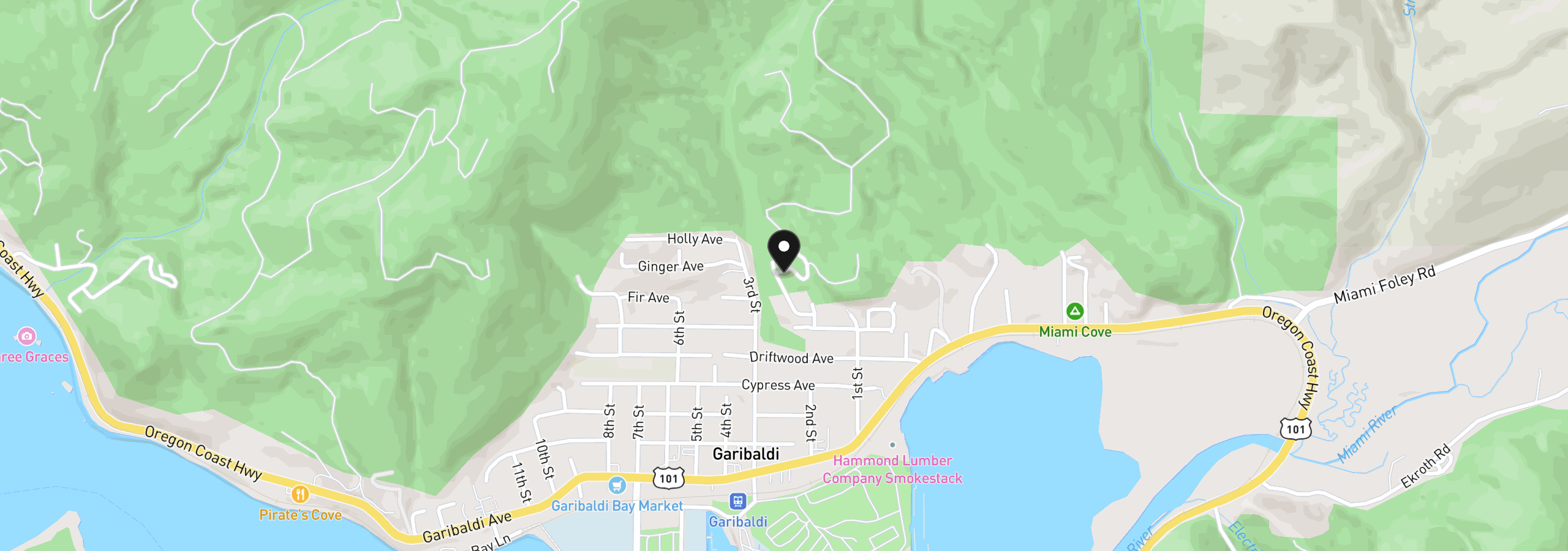 Map showing the location of 708 Vine Maple Ln, Garibaldi, OR 97118