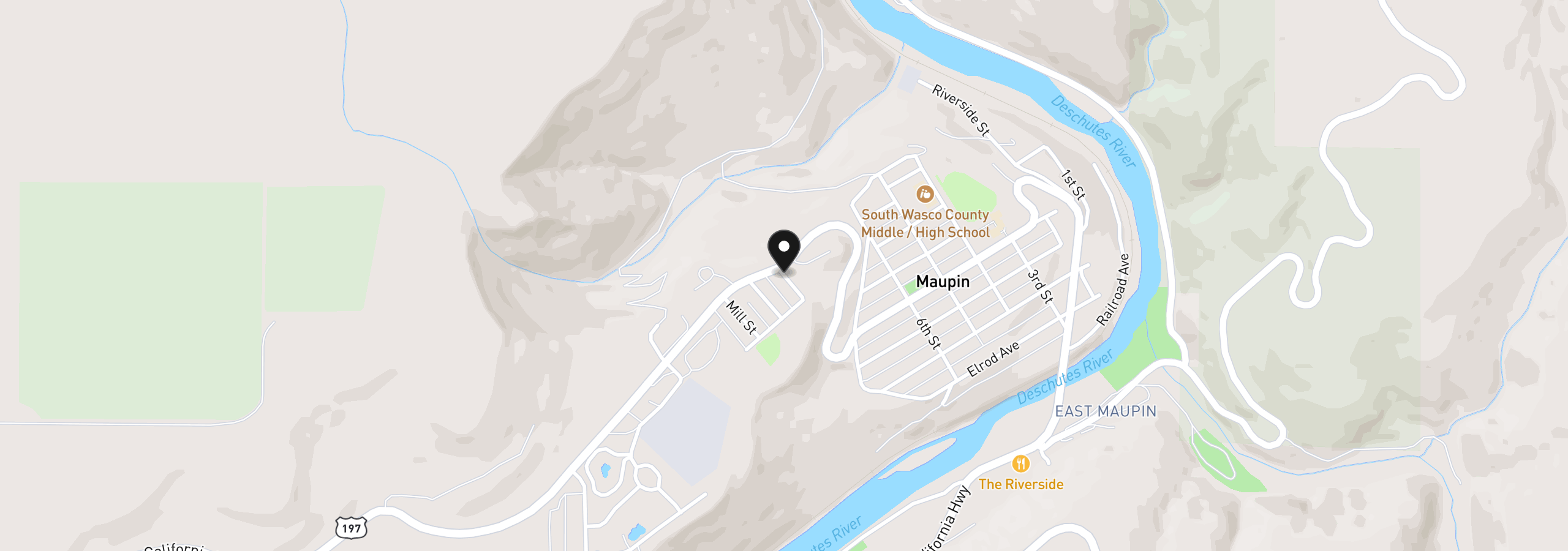 Map showing the location of Hwy 197, Maupin, OR 97037
