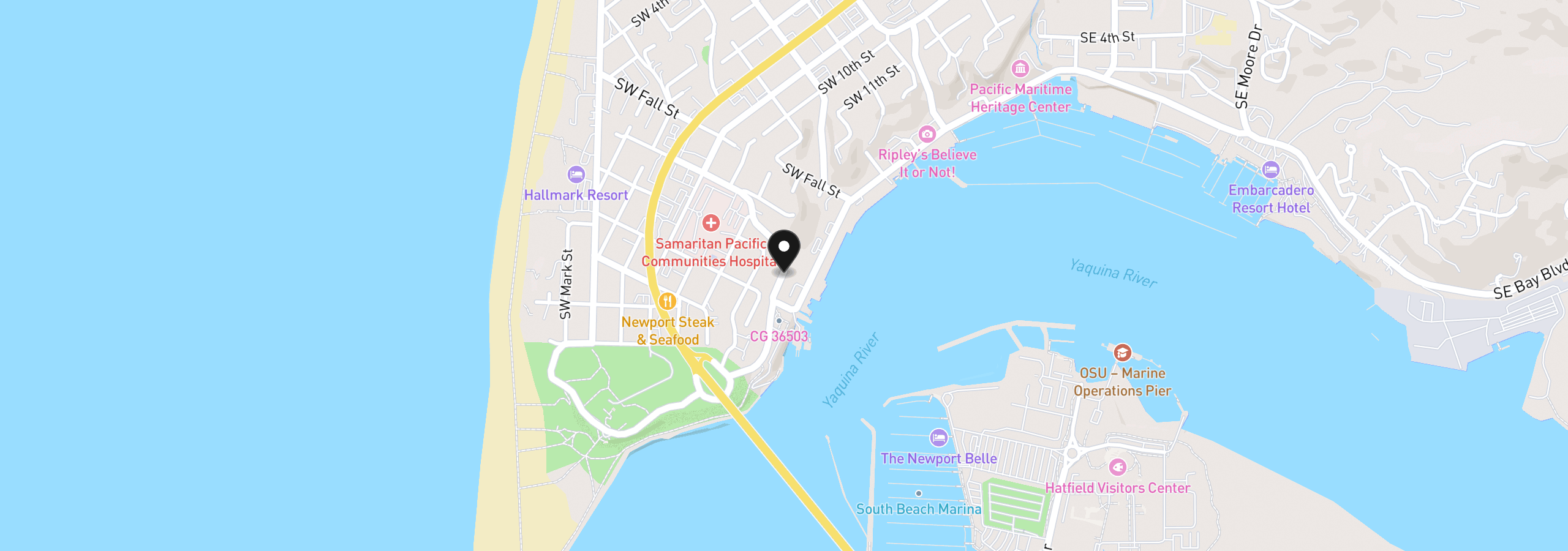 Map showing the location of 811 SW 13th St, Newport, OR 97365