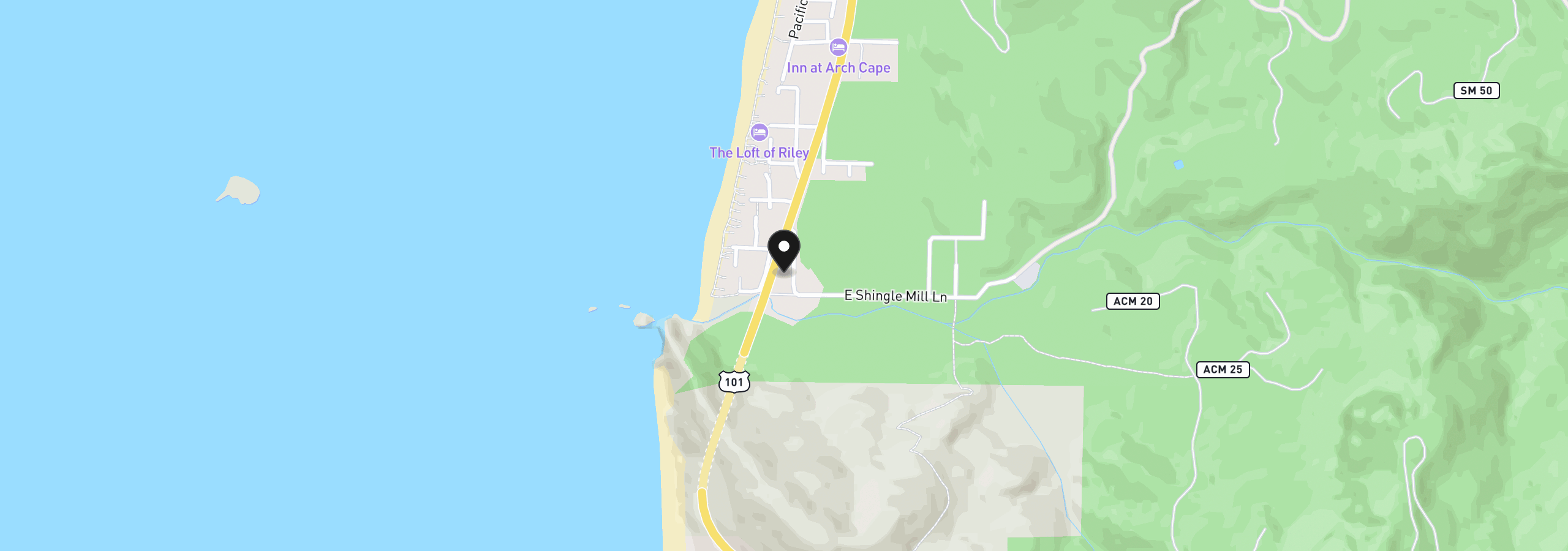 Map showing the location of 79796 E Beach Rd, Arch Cape, OR 97102