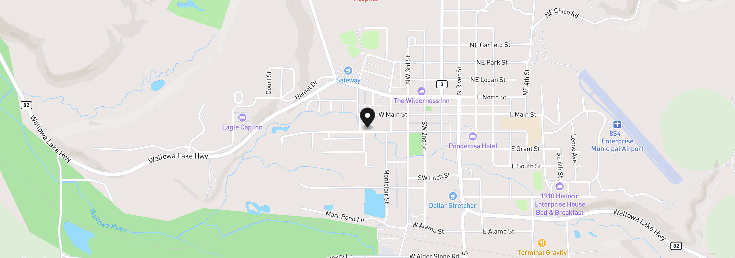 Map showing the location of 517 W Greenwood St, Enterprise, OR 97828