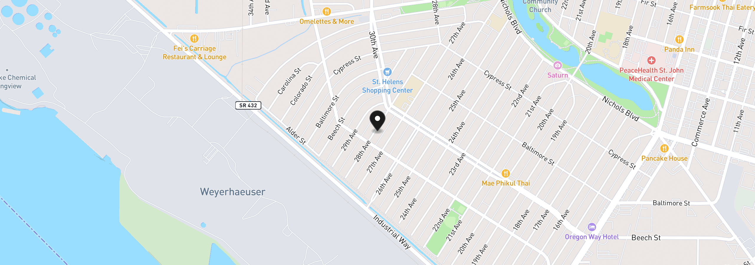 Map showing the location of 324 28th Ave, Longview, Wa 98632