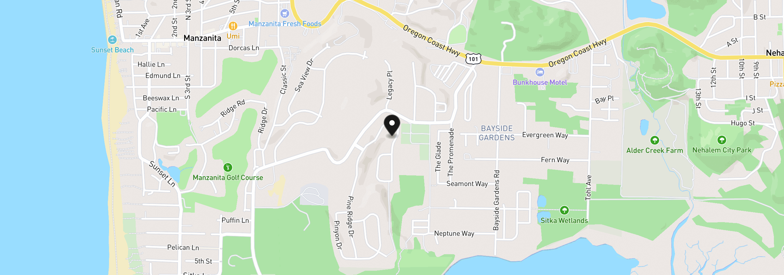 Map showing the location of 10365 Pine Ridge Dr #34, Manzanita, OR 97130