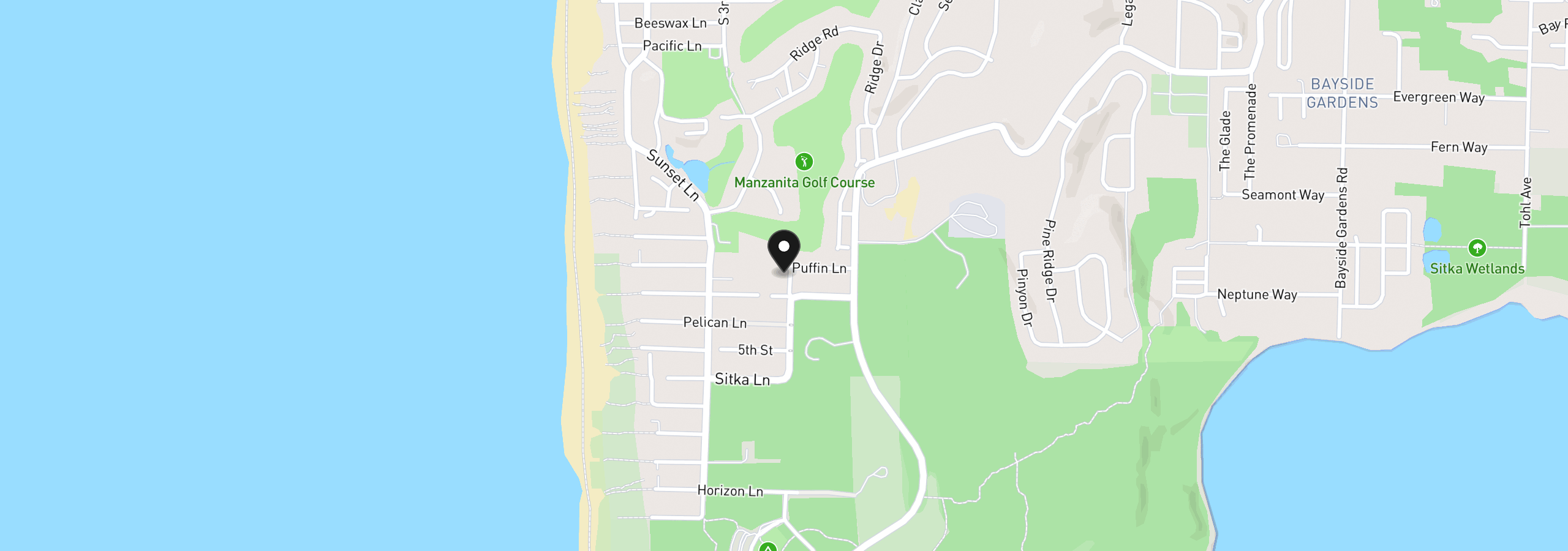 Map showing the location of 9195 Puffin Ln, Manzanita, OR 97130