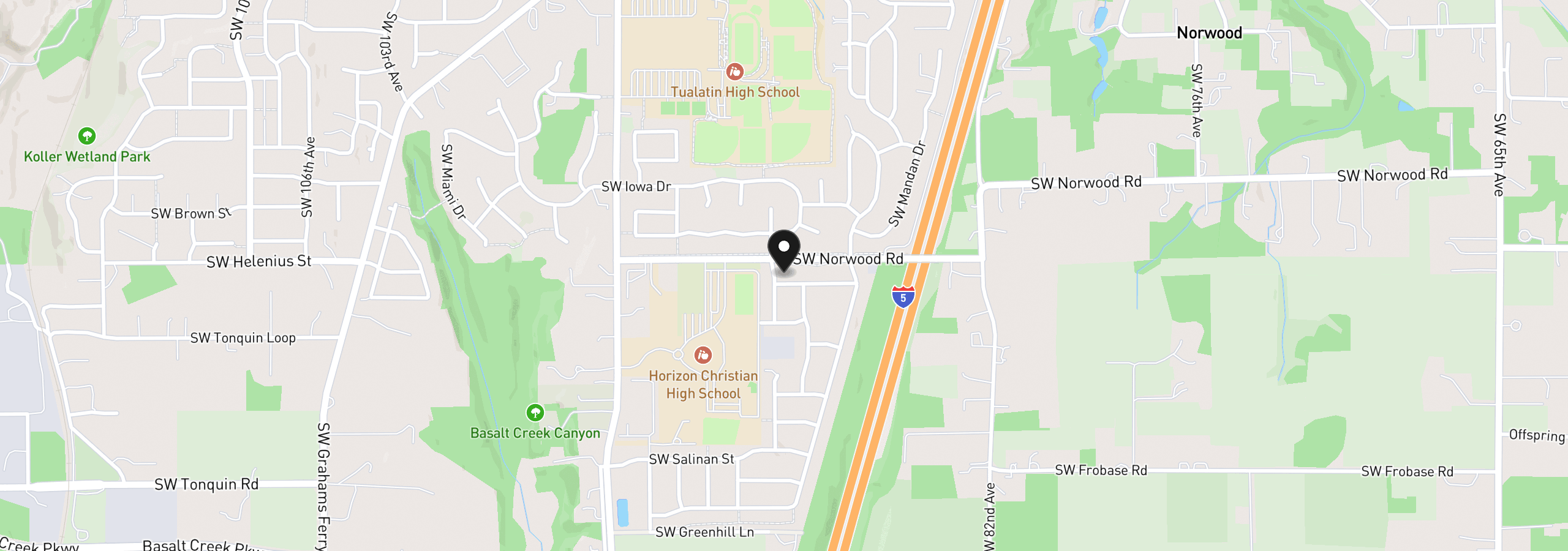 Map showing the location of 8885 SW Mohegan Ln, Tualatin, OR 97062