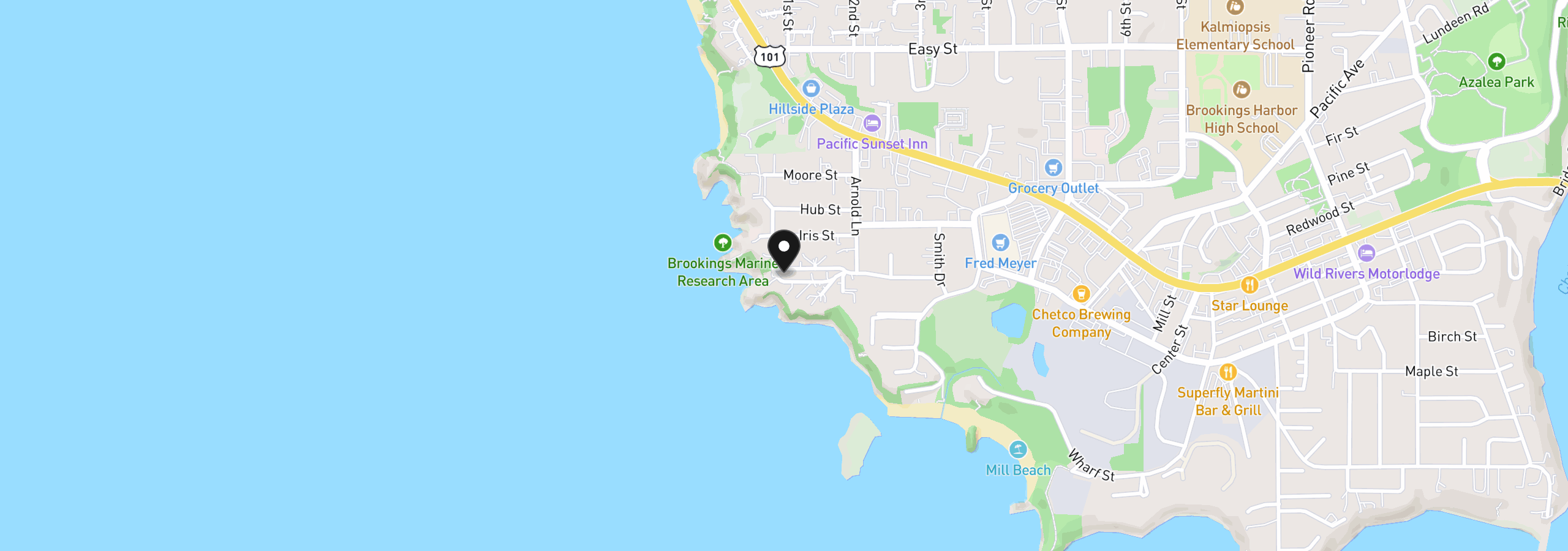 Map showing the location of 1240 Lighthouse Ln, Brookings, OR 97415