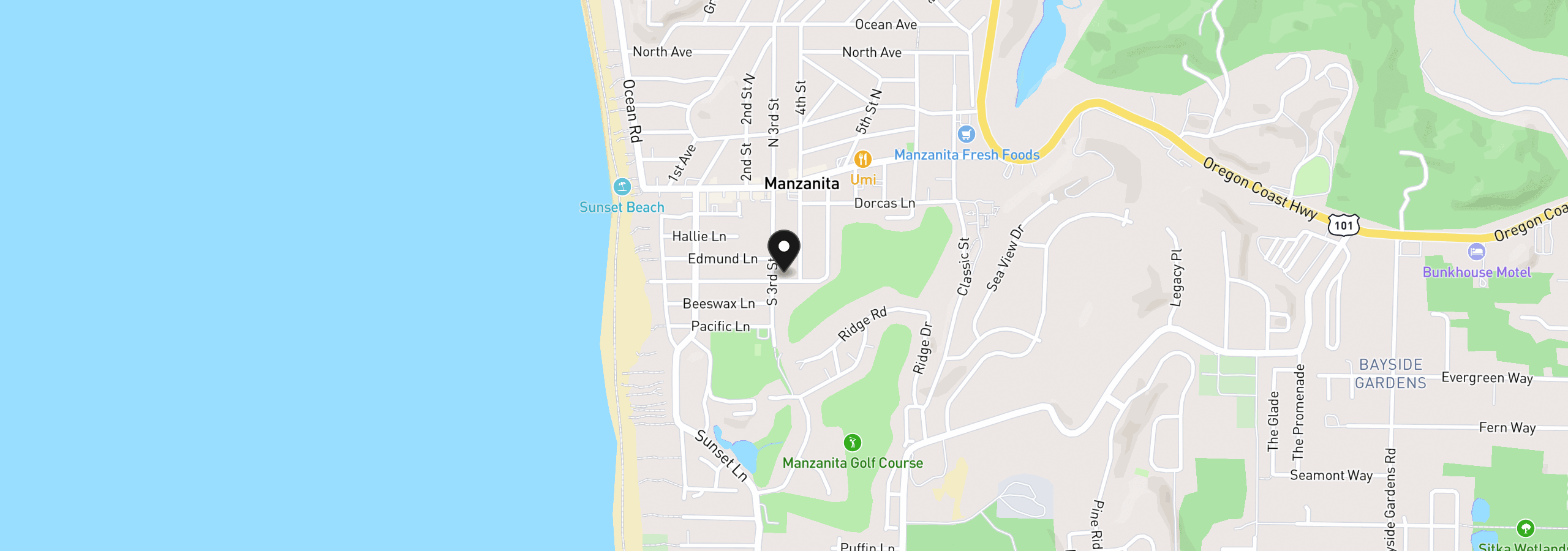 Map showing the location of 320 Treasure Cove Ln, Manzanita, OR 97130