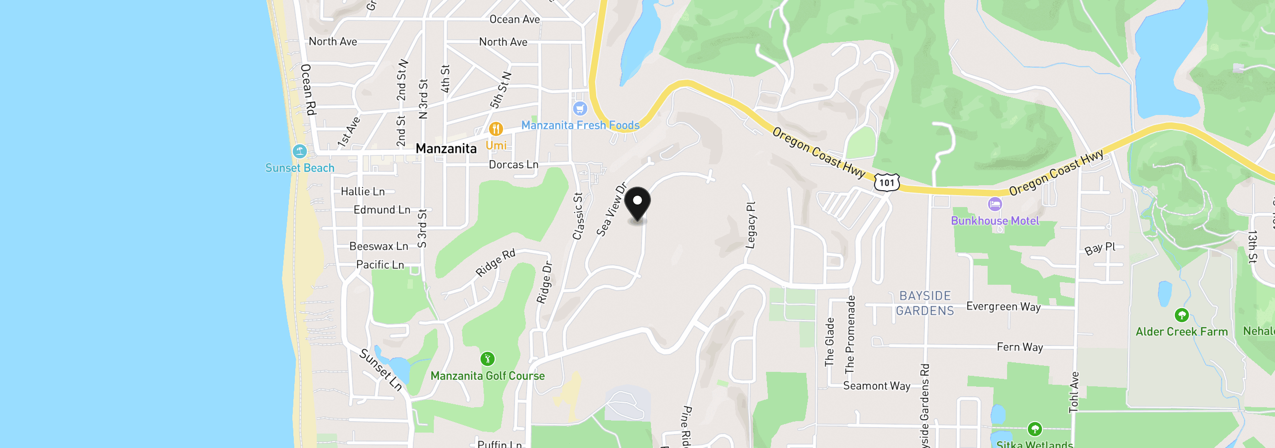 Map showing the location of 0 Meadows Dr Lot 37, Manzanita, OR 97130