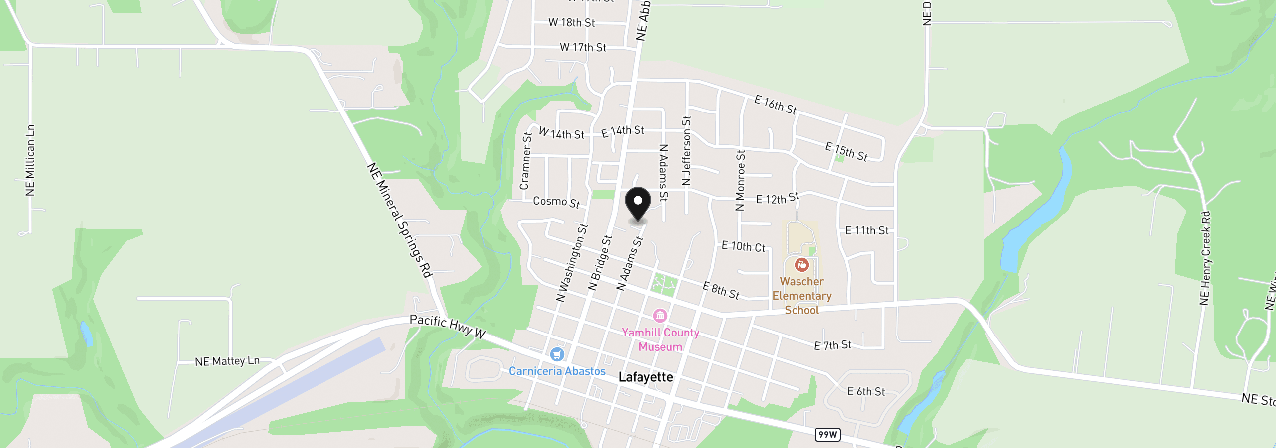 Map showing the location of 952 N Adams St, Lafayette, OR 97127