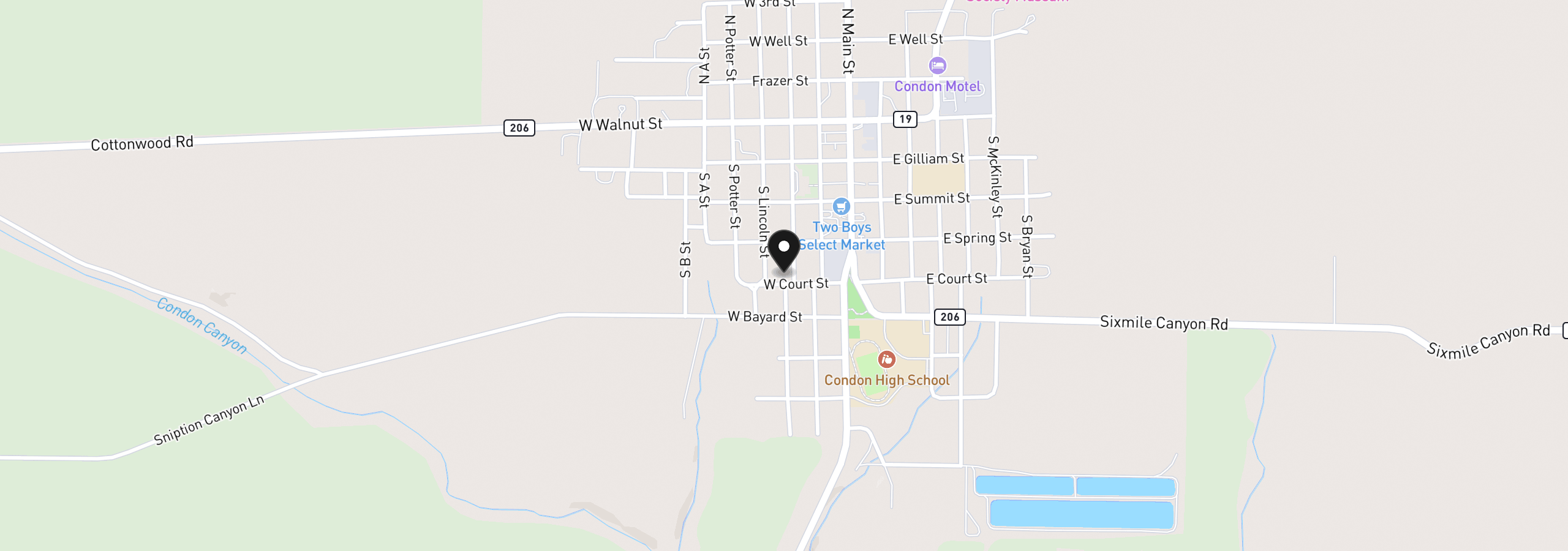 Map showing the location of 303 W Court St, Condon, OR 97823
