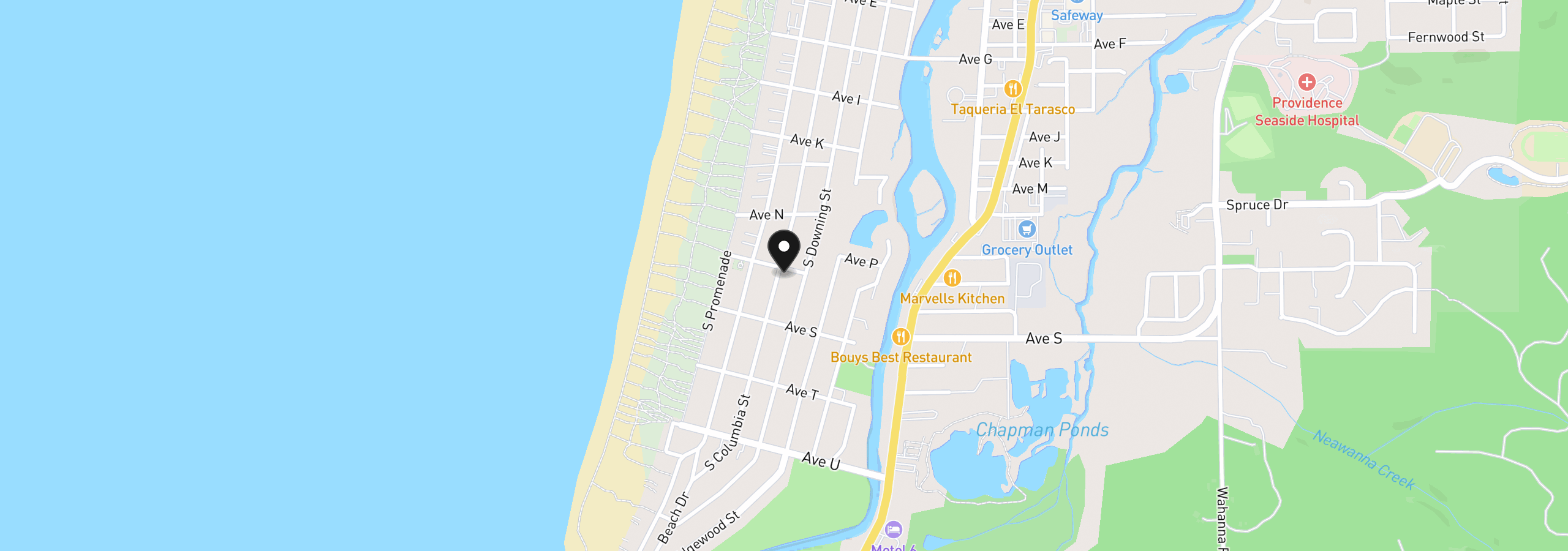 Map showing the location of 211 Lewis And Clark Way, Seaside, OR 97138