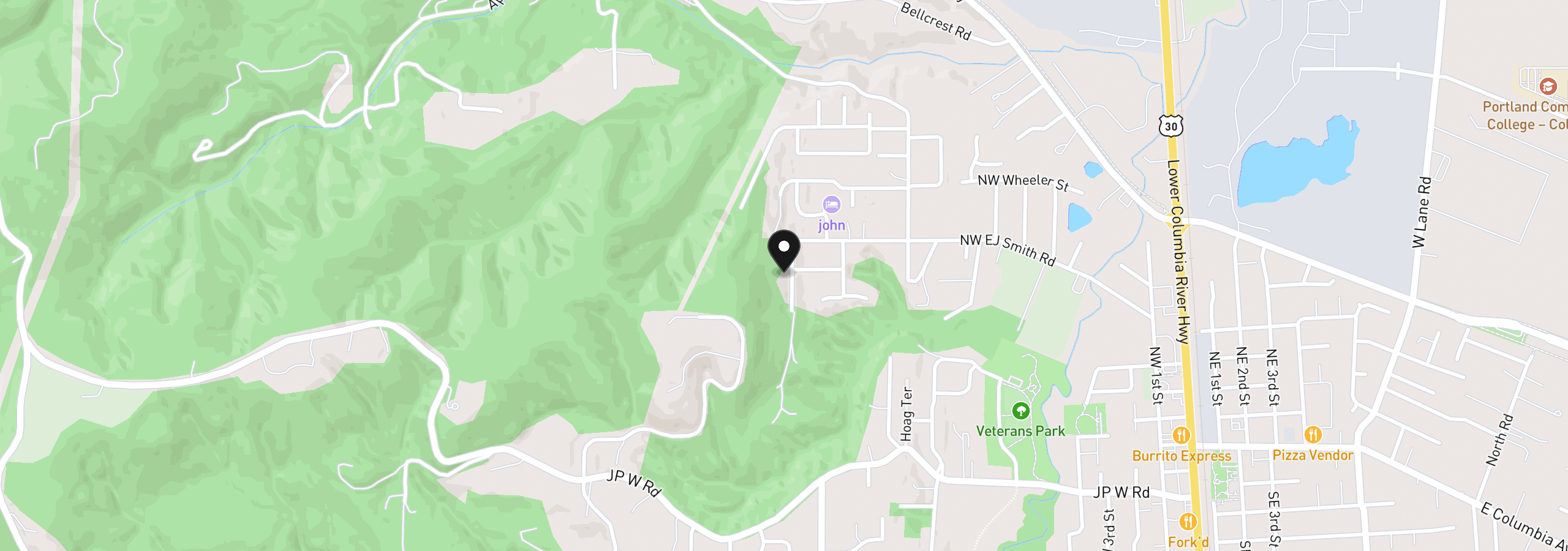 Map showing the location of 52831 NW Five Peak Ter, Scappoose, OR 97056