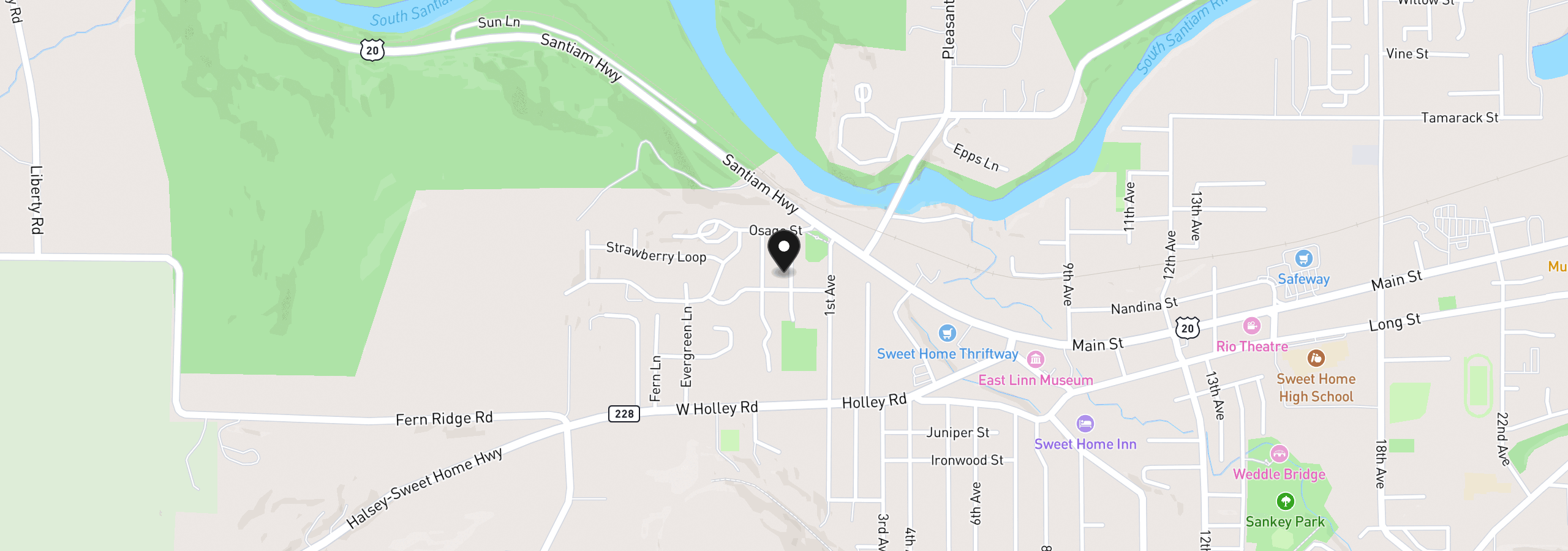Map showing the location of 1418 Westwood Ln, Sweet Home, OR 97386