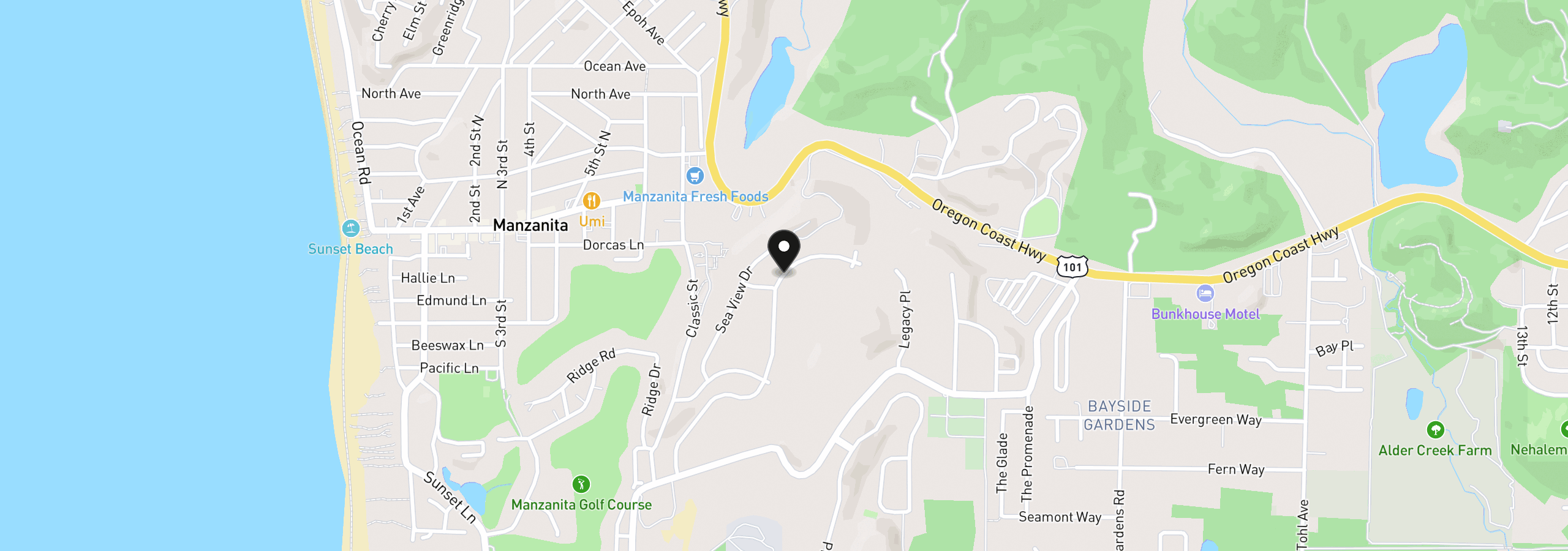 Map showing the location of 463 Meadows Dr, Manzanita, OR 97130