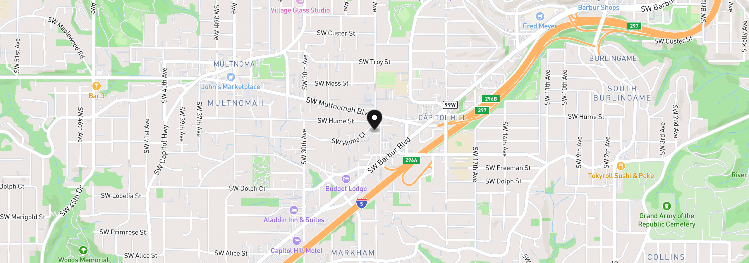 Map showing the location of 8329 SW 24th Ave, Portland, OR 97219