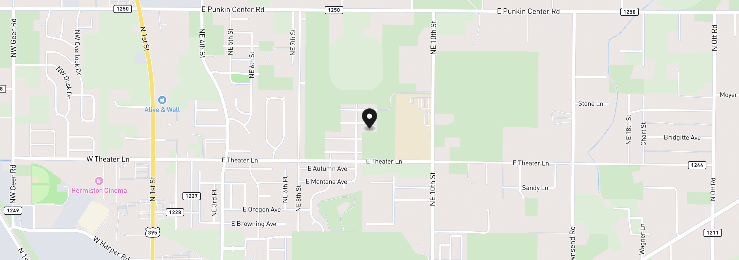 Map showing the location of 936 E Maple Brook Ave, Hermiston, OR 97838