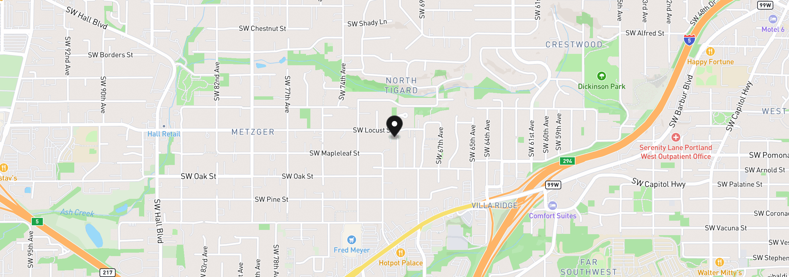 Map showing the location of 10205 SW 70th Ave, Tigard, OR 97223