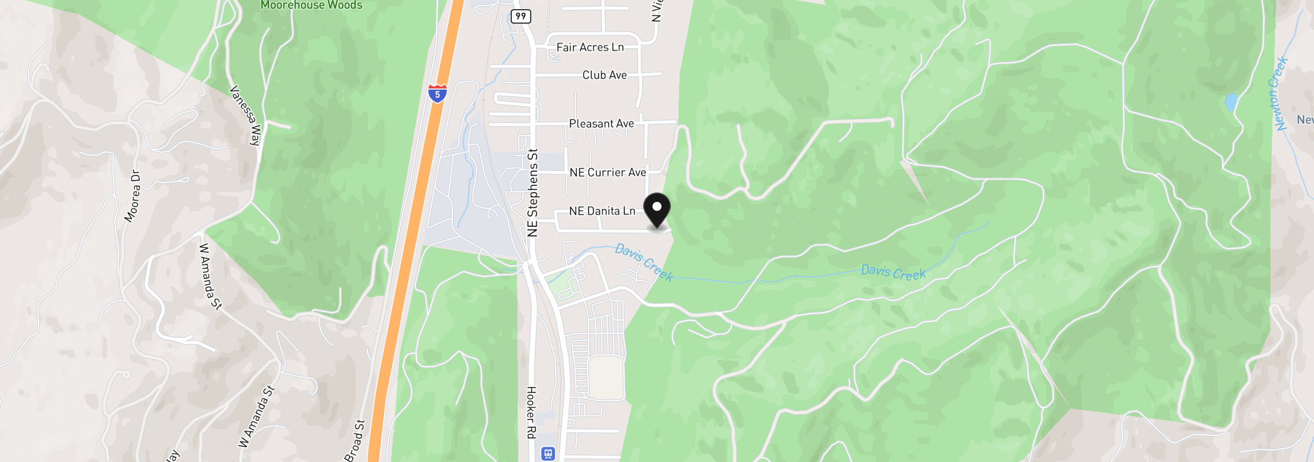 Map showing the location of 43 NE Mary Ann Ln 43, Roseburg, OR 97470