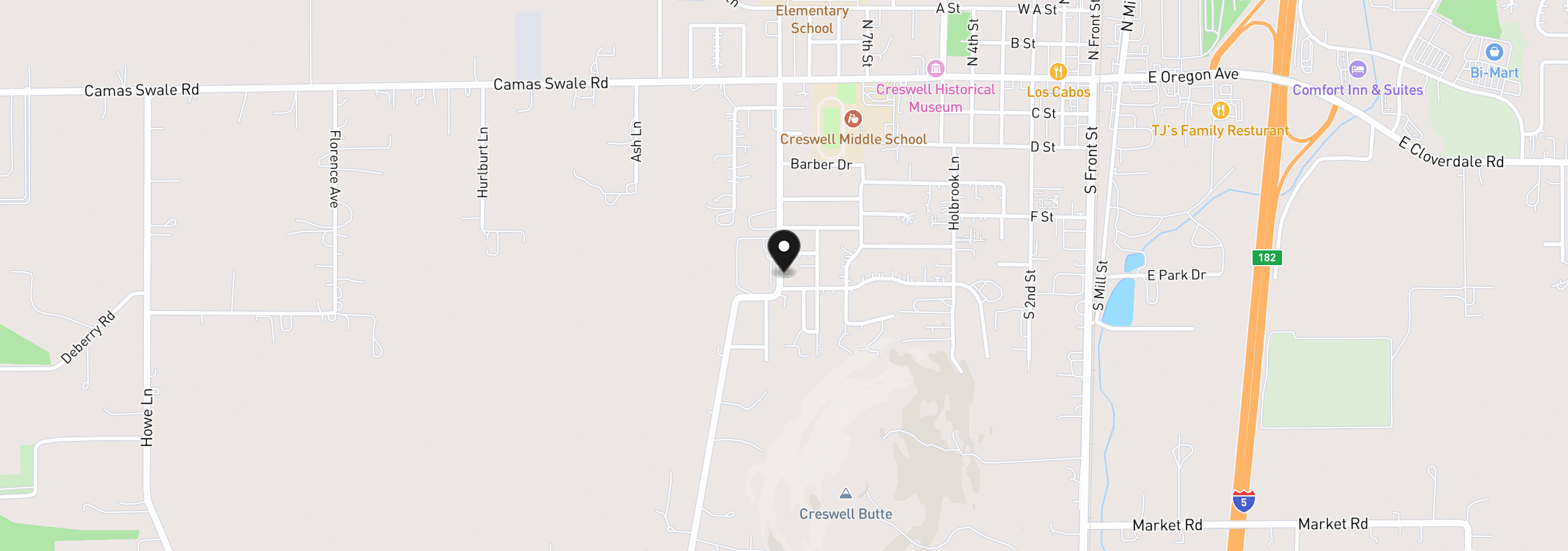 Map showing the location of 82877 Butte Rd, Creswell, OR 97426
