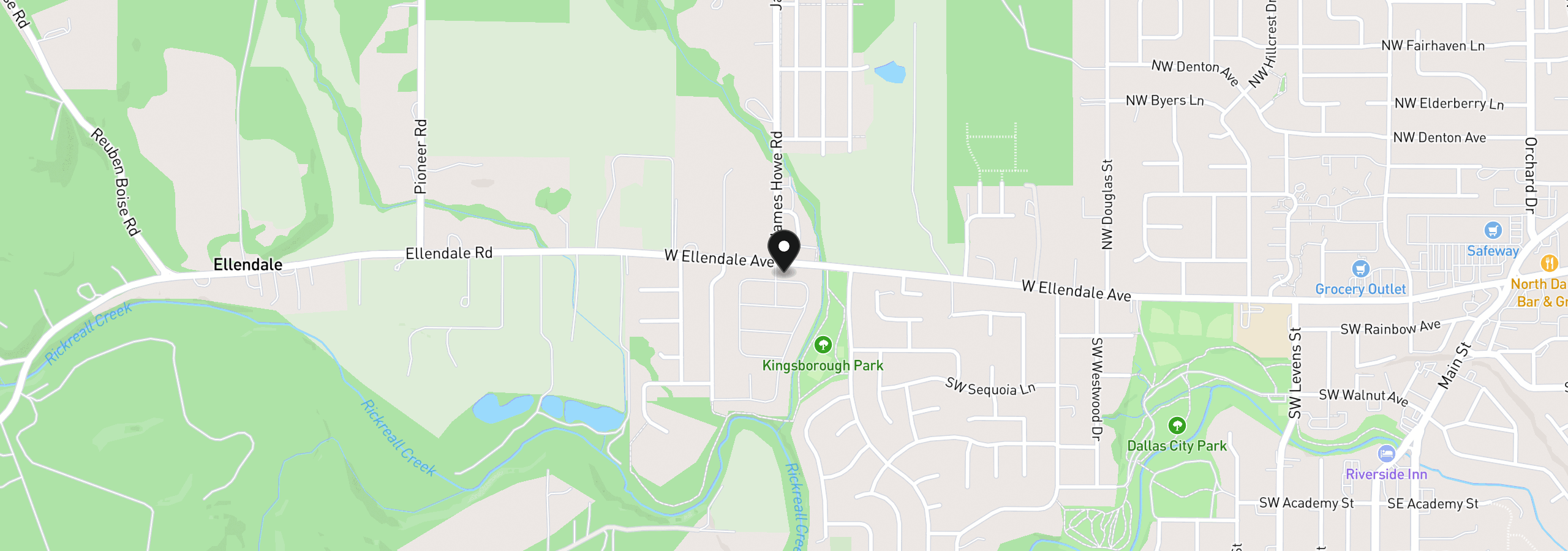Map showing the location of 1401 W Ellendale Ave, Dallas, OR 97338