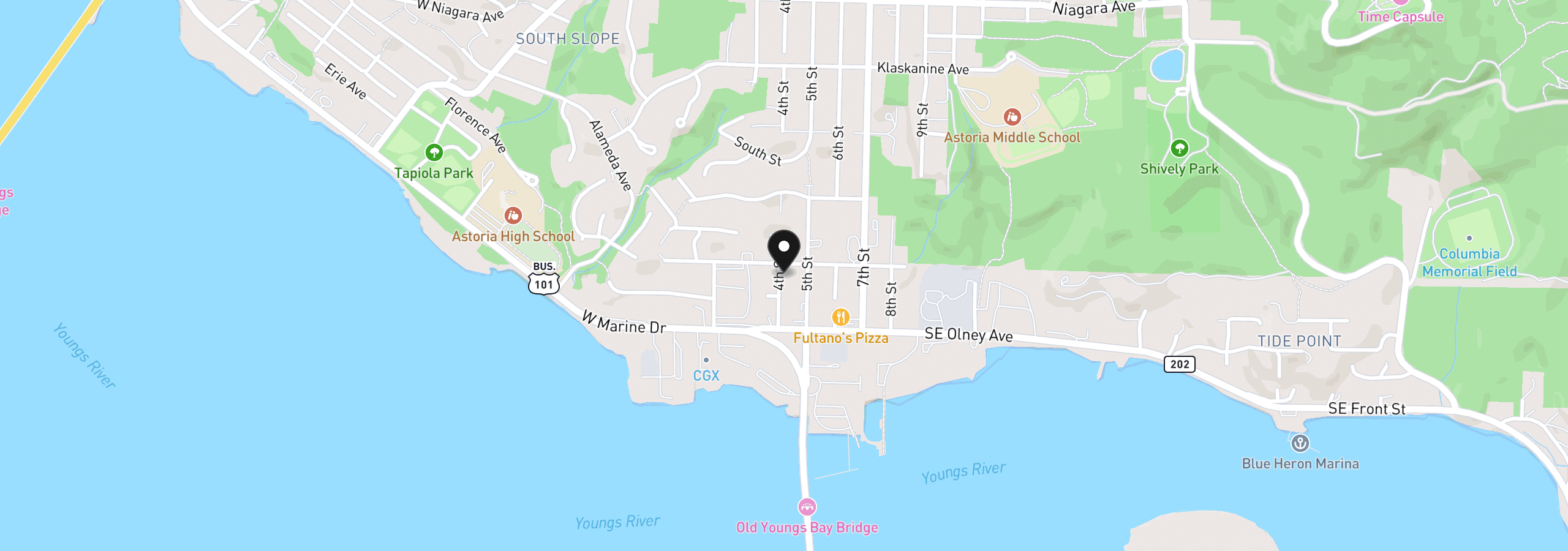 Map showing the location of 1814 4th St, Astoria, OR 97103