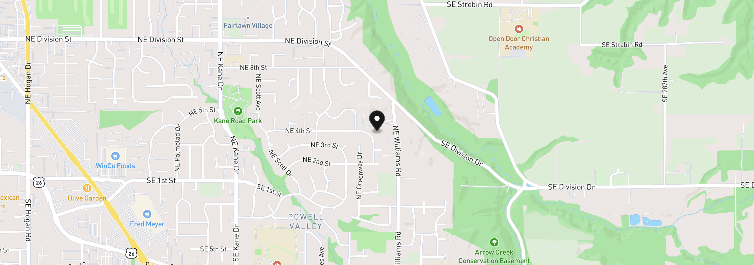 Map showing the location of 352 NE Lovrien Ave, Gresham, OR 97030