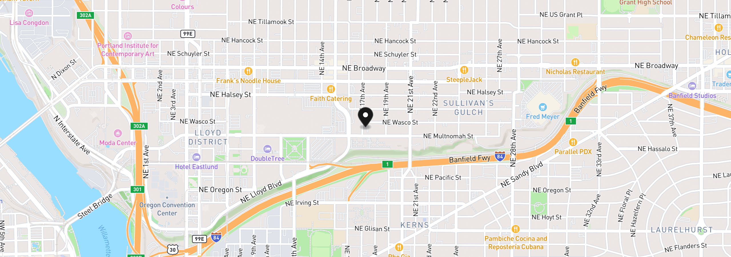 Map showing the location of 1220 NE 17th Ave 2d, Portland, OR 97232