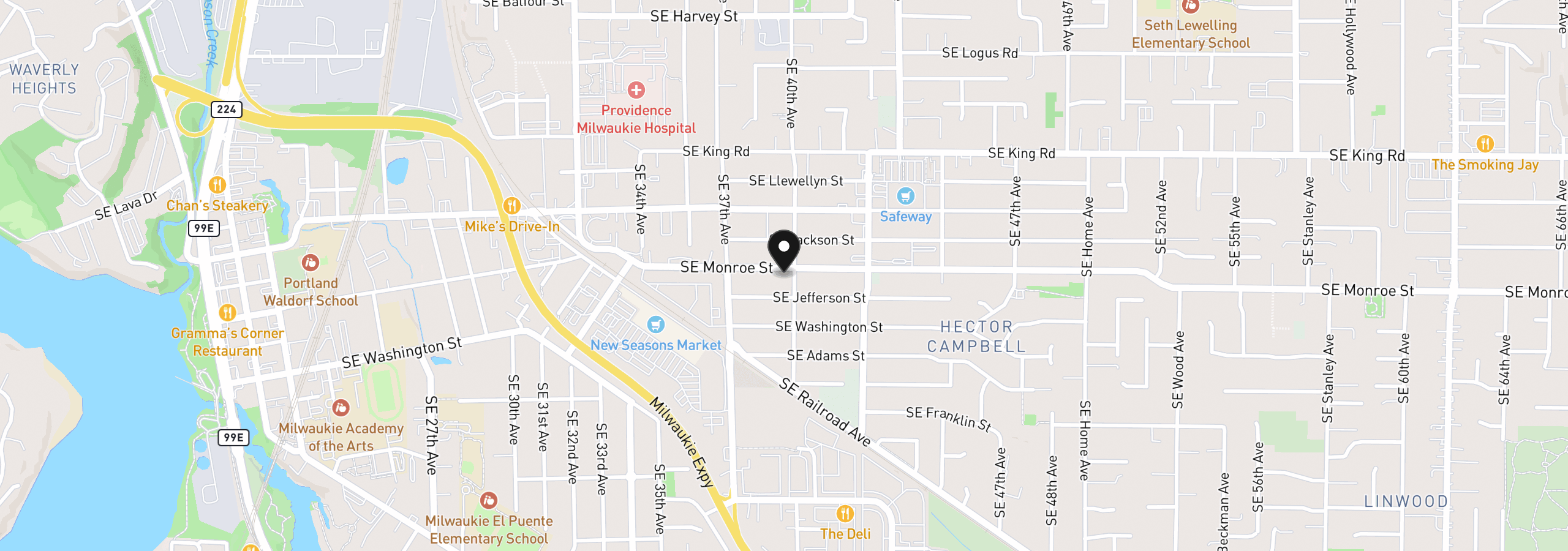 Map showing the location of 3942 SE Monroe St, Milwaukie, OR 97222