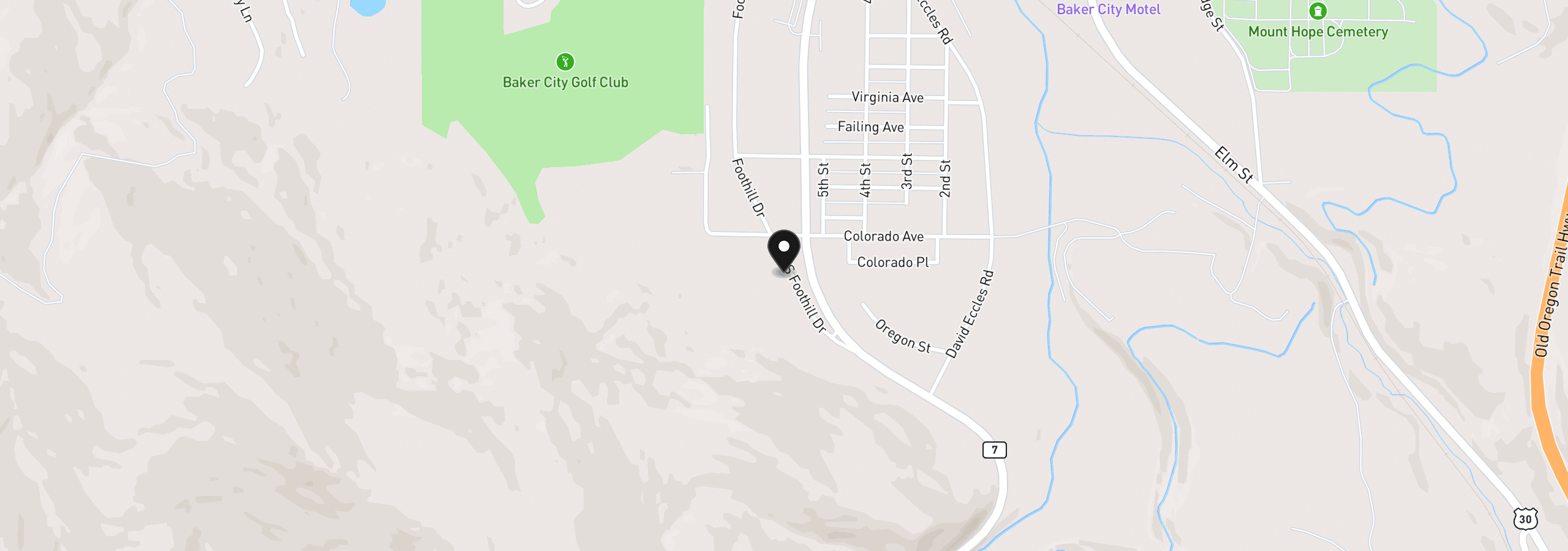 Map showing the location of 0 Foothill Dr, Baker City, OR 97814