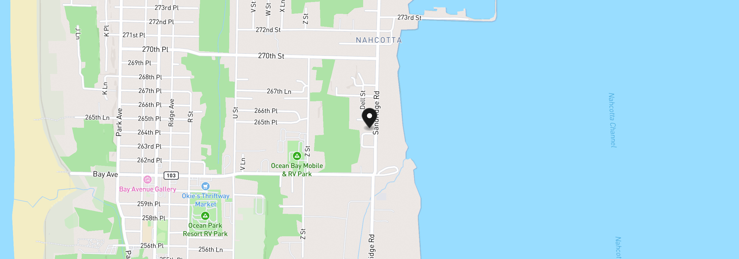 Map showing the location of 26405 Sandridge Rd, Ocean Park, Wa 98640