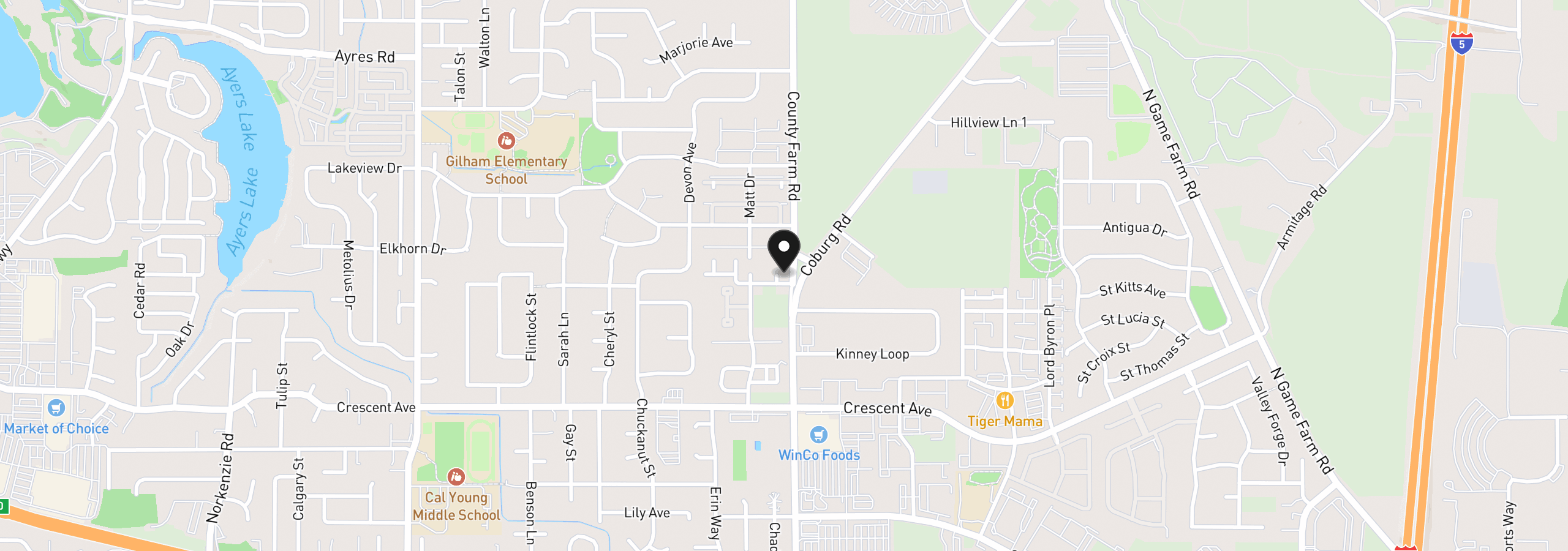 Map showing the location of 3075 Guadalupe Way, Eugene, OR 97408