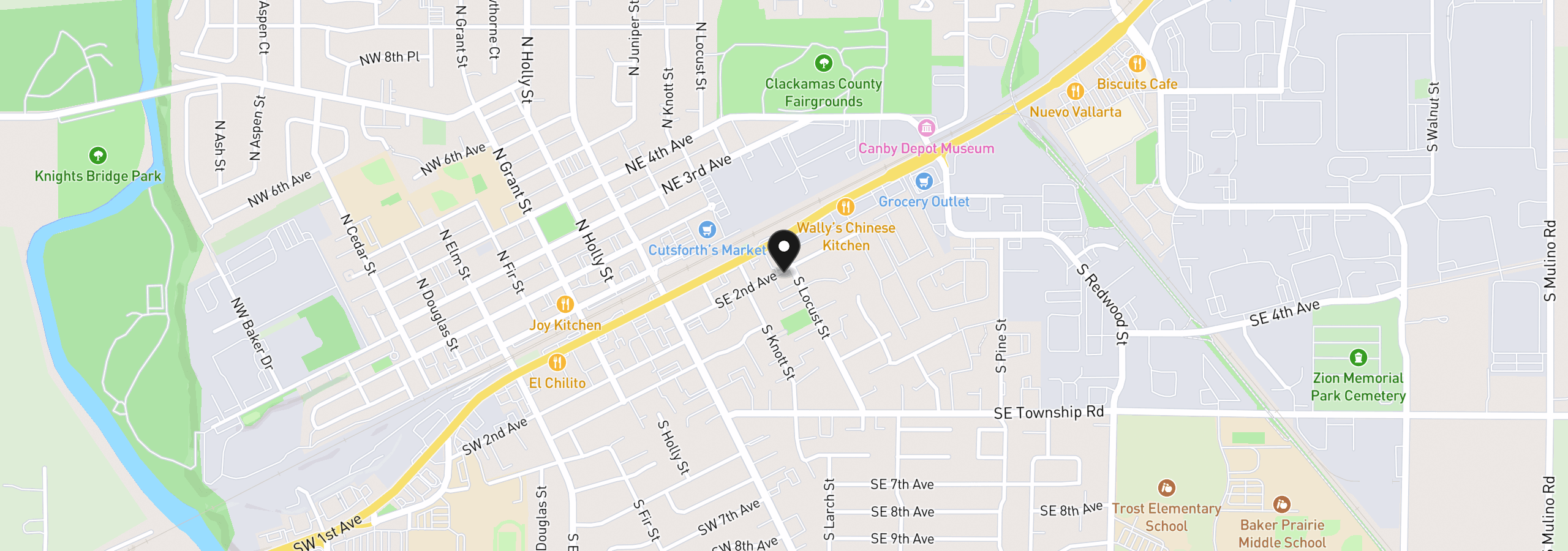Map showing the location of 211 S Locust St, Canby, OR 97013