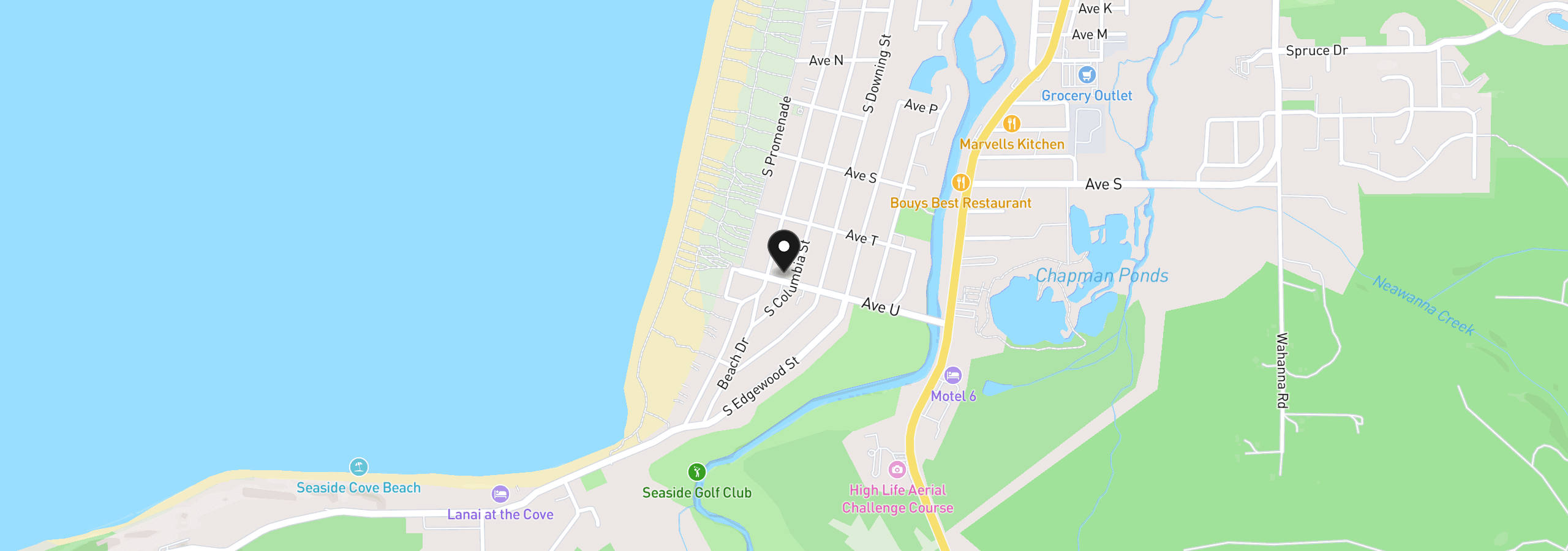 Map showing the location of 150 Avenue U, Seaside, OR 97138